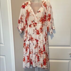 NWT Floral V-Neck Dress - Red and White XL